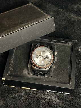 Vestal Black and Silver Chronograph Men's Watch with Red Accents